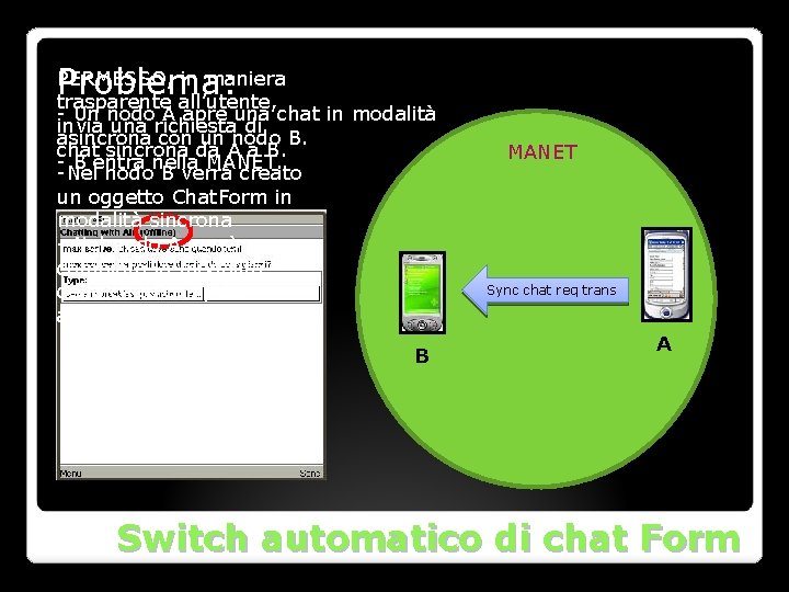 Problema: PERMESSO, in maniera trasparente all’utente, - Un nodo A apre una chat in