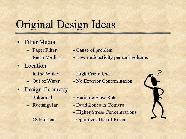 Original Design Ideas • Filter Media – Paper Filter – Resin Media - Cause