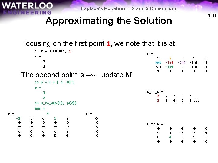 Laplace's Equation in 2 and 3 Dimensions 100 Approximating the Solution Focusing on the