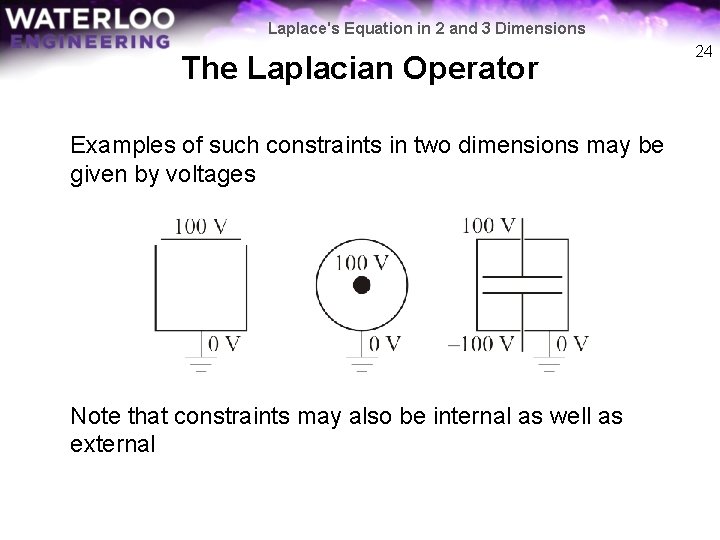 Laplace's Equation in 2 and 3 Dimensions The Laplacian Operator Examples of such constraints
