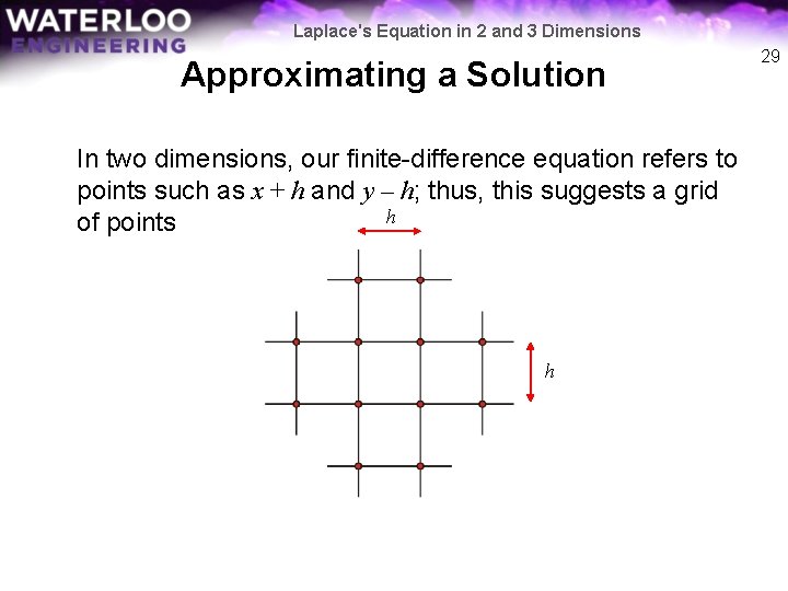 Laplace's Equation in 2 and 3 Dimensions Approximating a Solution In two dimensions, our