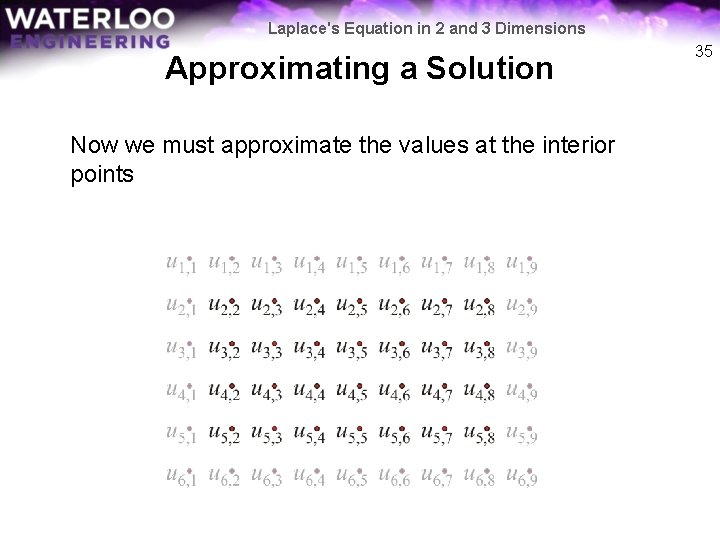 Laplace's Equation in 2 and 3 Dimensions Approximating a Solution Now we must approximate