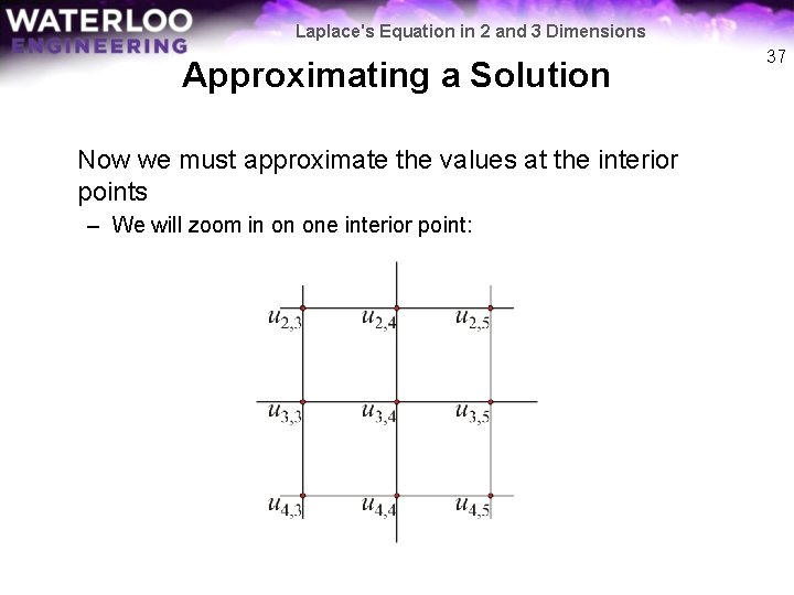 Laplace's Equation in 2 and 3 Dimensions Approximating a Solution Now we must approximate