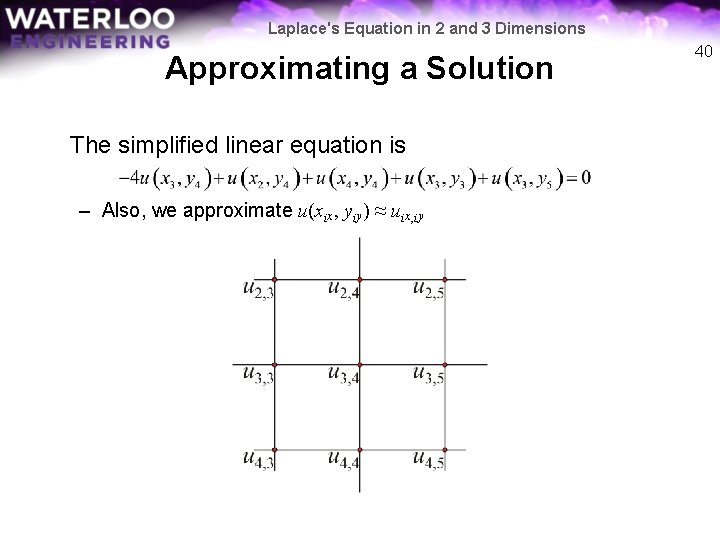 Laplace's Equation in 2 and 3 Dimensions Approximating a Solution The simplified linear equation