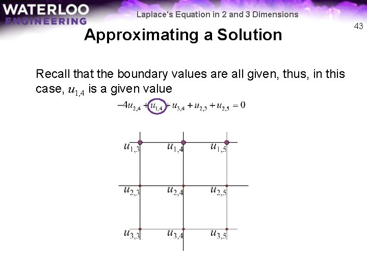 Laplace's Equation in 2 and 3 Dimensions Approximating a Solution Recall that the boundary