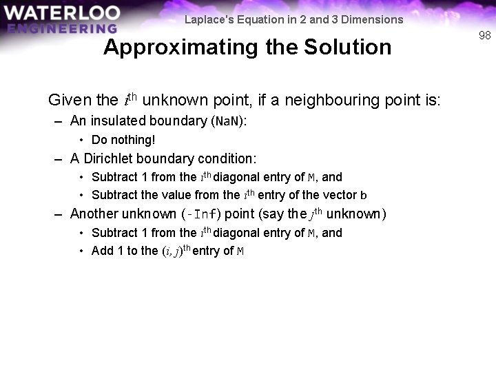 Laplace's Equation in 2 and 3 Dimensions Approximating the Solution Given the ith unknown