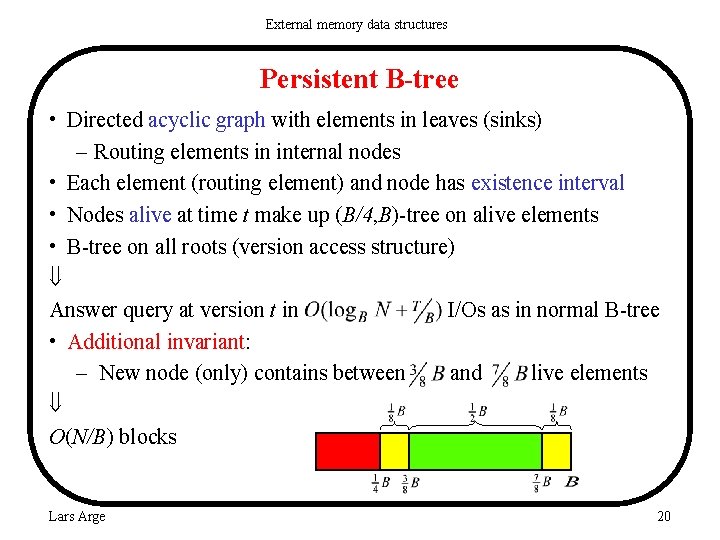 External memory data structures Persistent B-tree • Directed acyclic graph with elements in leaves