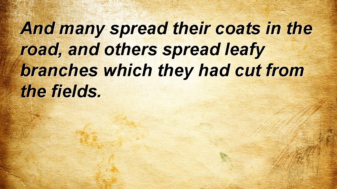 And many spread their coats in the road, and others spread leafy branches which