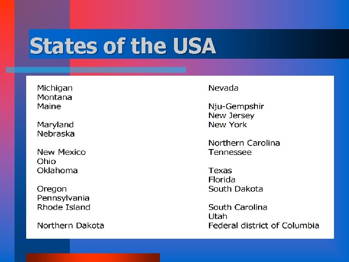 States of the USA 