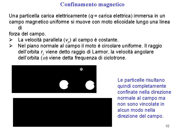 Confinamento magnetico Una particella carica elettricamente (q = carica elettrica) immersa in un campo