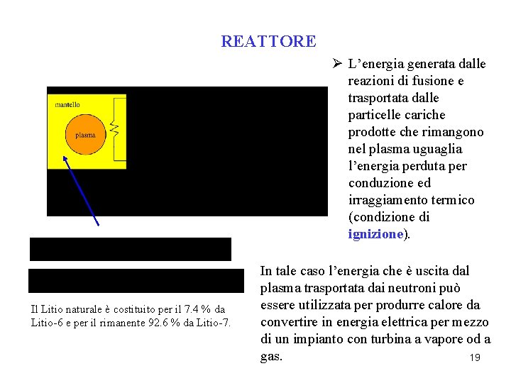 REATTORE Ø L’energia generata dalle reazioni di fusione e trasportata dalle particelle cariche prodotte