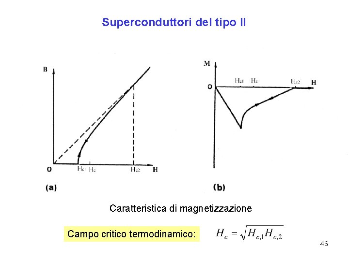 Superconduttori del tipo II Caratteristica di magnetizzazione Campo critico termodinamico: 46 