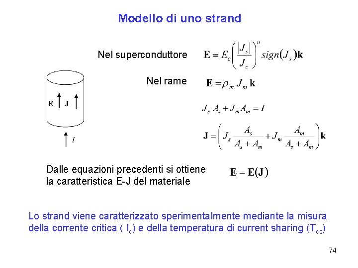Modello di uno strand Nel superconduttore Nel rame Dalle equazioni precedenti si ottiene la Modello di uno strand Nel superconduttore Nel rame Dalle equazioni precedenti si ottiene la