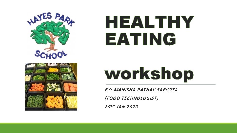 HEALTHY EATING workshop BY: MANISHA PATHAK SAPKOTA (FOOD TECHNOLOGIST) 29 T H JAN 2020