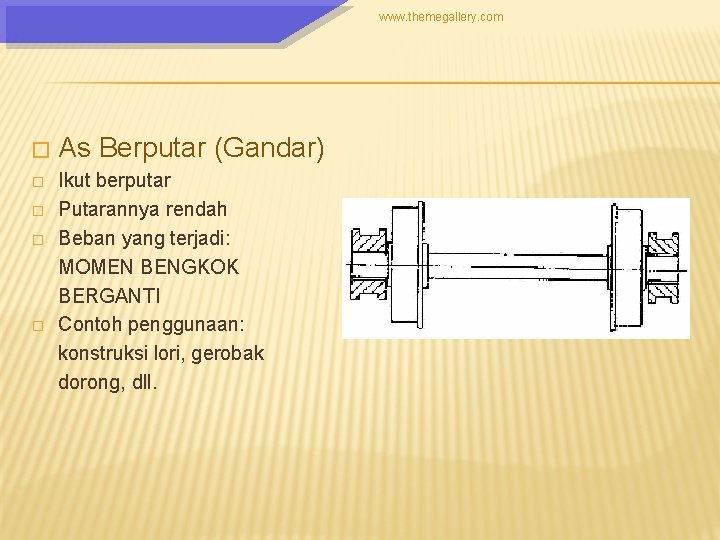 www. themegallery. com � � � As Berputar (Gandar) Ikut berputar Putarannya rendah Beban