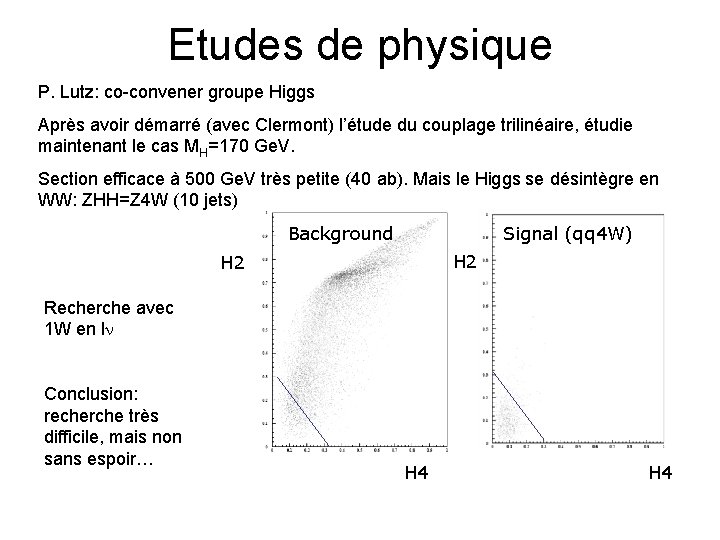Etudes de physique P. Lutz: co-convener groupe Higgs Après avoir démarré (avec Clermont) l’étude