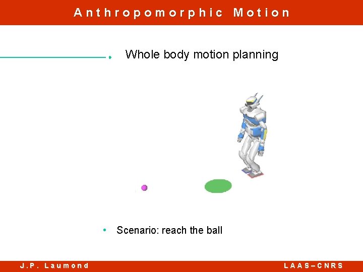 Anthropomorphic Motion Whole body motion planning • Scenario: reach the ball J. P. Laumond