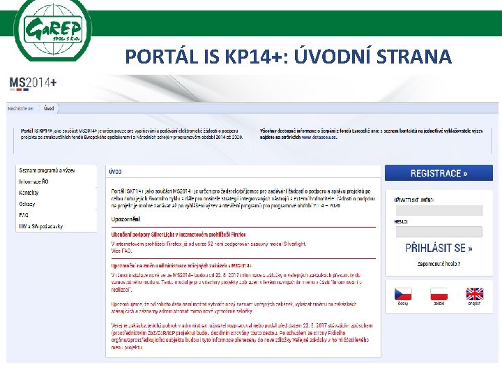 PORTÁL IS KP 14+: ÚVODNÍ STRANA . 