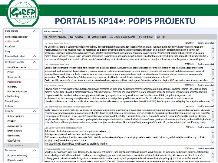 PORTÁL IS KP 14+: POPIS PROJEKTU . 