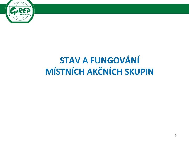 STAV A FUNGOVÁNÍ MÍSTNÍCH AKČNÍCH SKUPIN 54 
