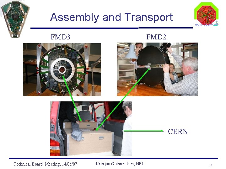 Assembly and Transport FMD 3 FMD 2 CERN Technical Board Meeting, 14/06/07 Kristján Gulbrandsen,