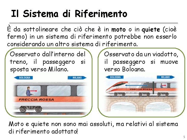 Il Sistema di Riferimento È da sottolineare che ciò che è in moto o