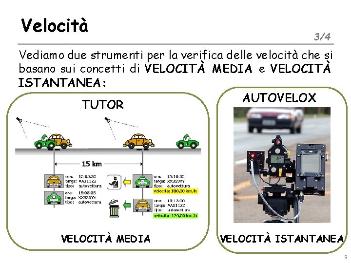 Velocità 3/4 Vediamo due strumenti per la verifica delle velocità che si basano sui