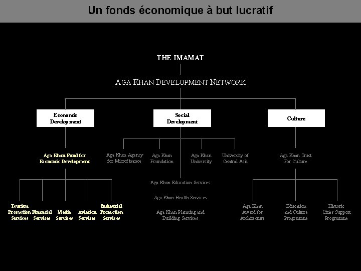 Un fonds économique à but lucratif THE IMAMAT AGA KHAN DEVELOPMENT NETWORK Economic Development