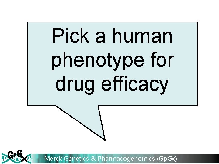 Pick a human phenotype for drug efficacy Merck Genetics & Pharmacogenomics (Gp. Gx) 