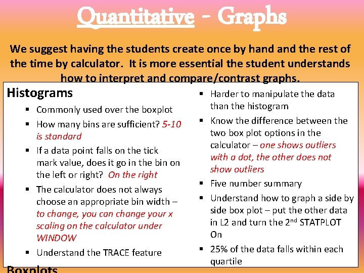 Quantitative - Graphs We suggest having the students create once by hand the rest