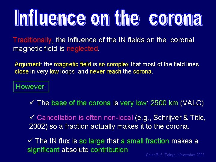 Traditionally, the influence of the IN fields on the coronal magnetic field is neglected.