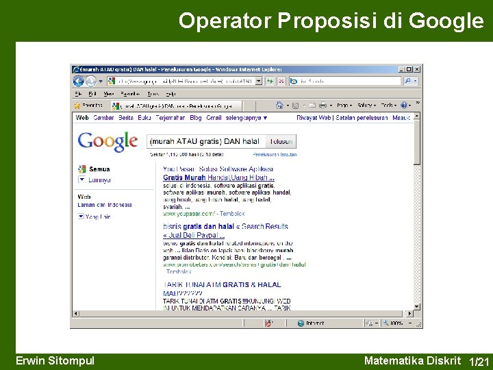 Operator Proposisi di Google Erwin Sitompul Matematika Diskrit 1/21 