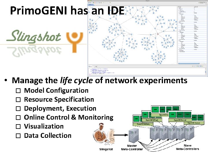Primo. GENI has an IDE • Manage the life cycle of network experiments �