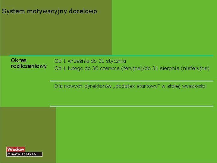 System motywacyjny docelowo Okres rozliczeniowy Od 1 września do 31 stycznia Od 1 lutego