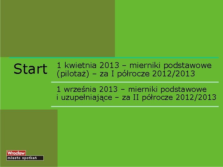 Start 1 kwietnia 2013 – mierniki podstawowe (pilotaż) – za I półrocze 2012/2013 1