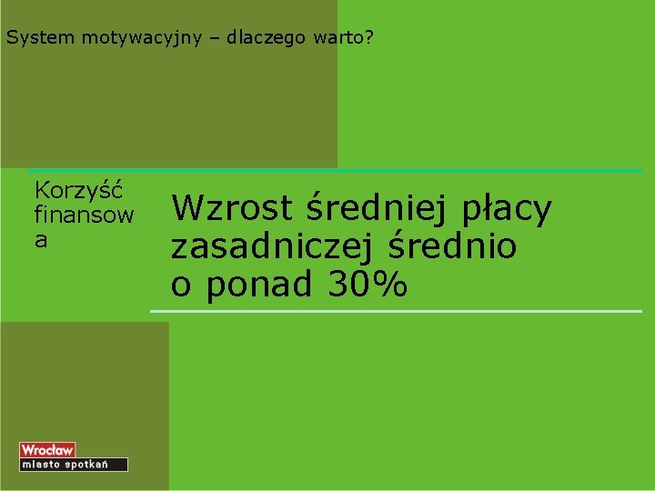 System motywacyjny – dlaczego warto? Korzyść finansow a Wzrost średniej płacy zasadniczej średnio o