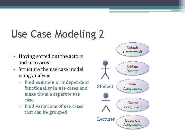 Use Case Modeling 2 • Having sorted out the actors and use cases •