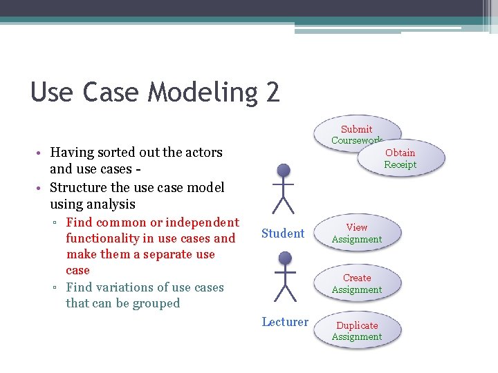 Use Case Modeling 2 • Having sorted out the actors and use cases •