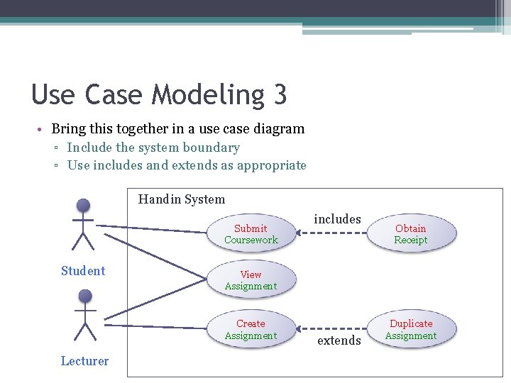 Use Case Modeling 3 • Bring this together in a use case diagram ▫