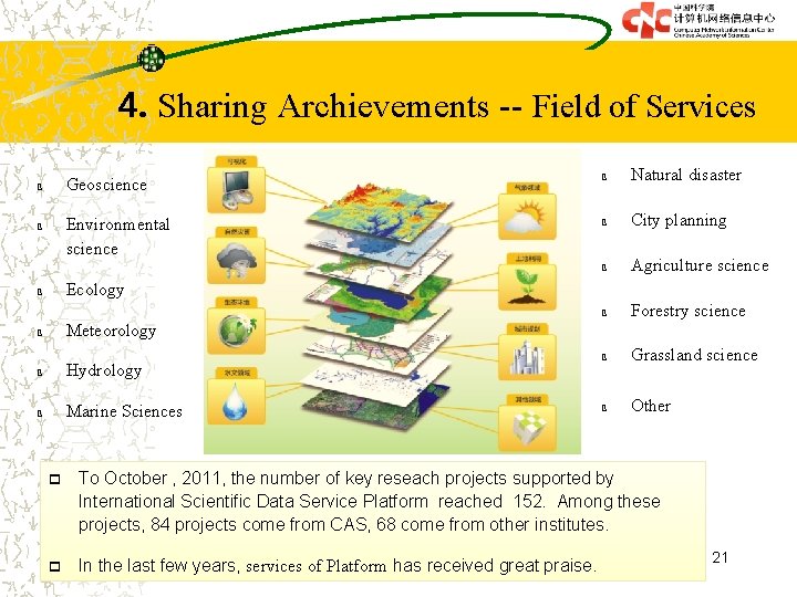 4. Sharing Archievements -- Field of Services ß ß Geoscience ß Natural disaster Environmental