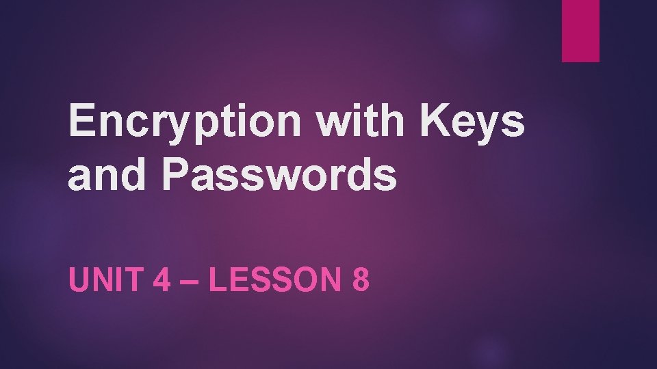 Encryption with Keys and Passwords UNIT 4 – LESSON 8 