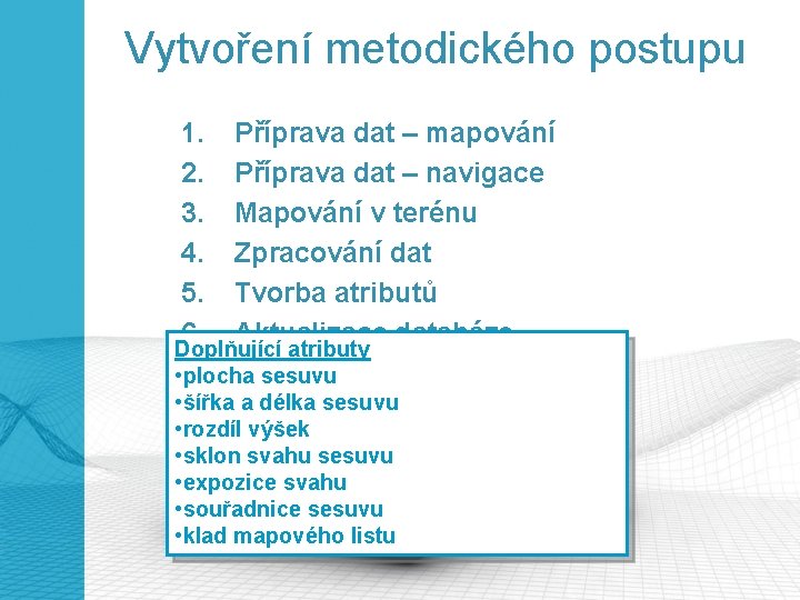 Vytvoření metodického postupu 1. Příprava dat – mapování 2. Příprava dat – navigace 3.