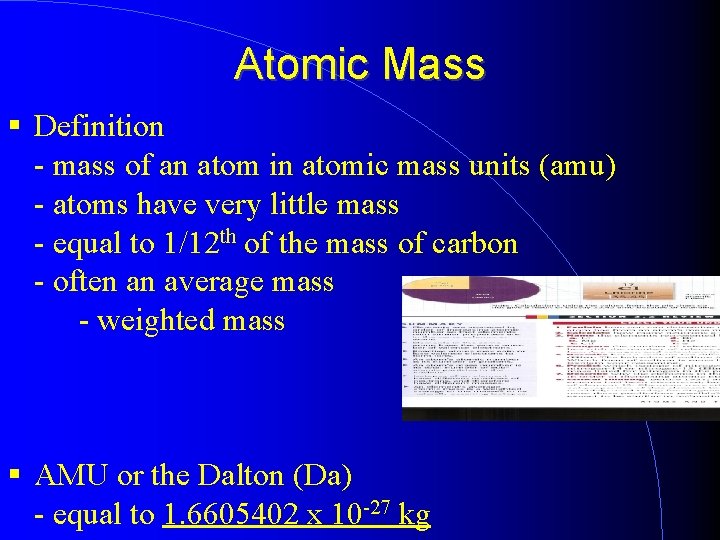 Atomic Mass Definition - mass of an atom in atomic mass units (amu) -