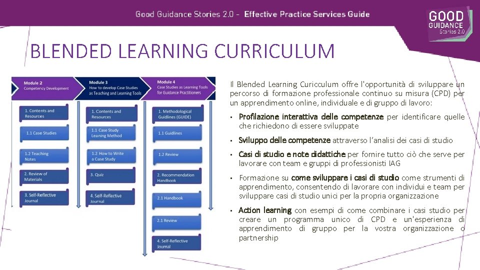 BLENDED LEARNING CURRICULUM Il Blended Learning Curicculum offre l'opportunità di sviluppare un percorso di