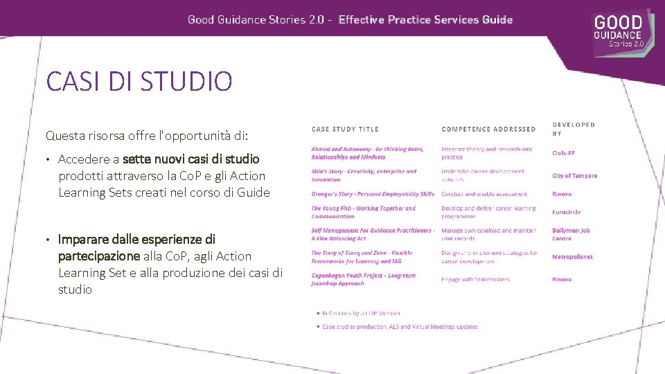 CASI DI STUDIO Questa risorsa offre l'opportunità di: • Accedere a sette nuovi casi