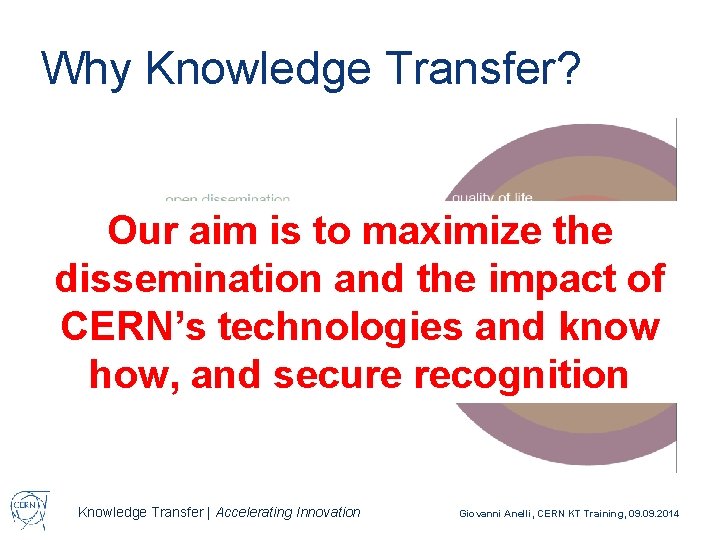 Why Knowledge Transfer? Our aim is to maximize the dissemination and the impact of