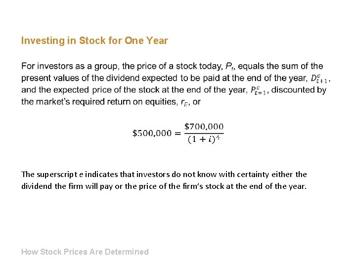 Investing in Stock for One Year The superscript e indicates that investors do not