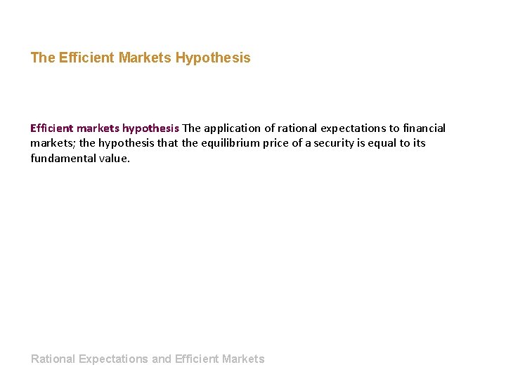 The Efficient Markets Hypothesis Efficient markets hypothesis The application of rational expectations to financial