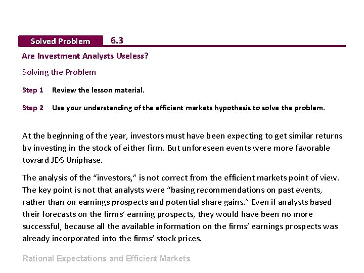 Solved Problem 6. 3 Are Investment Analysts Useless? Solving the Problem Step 1 Review
