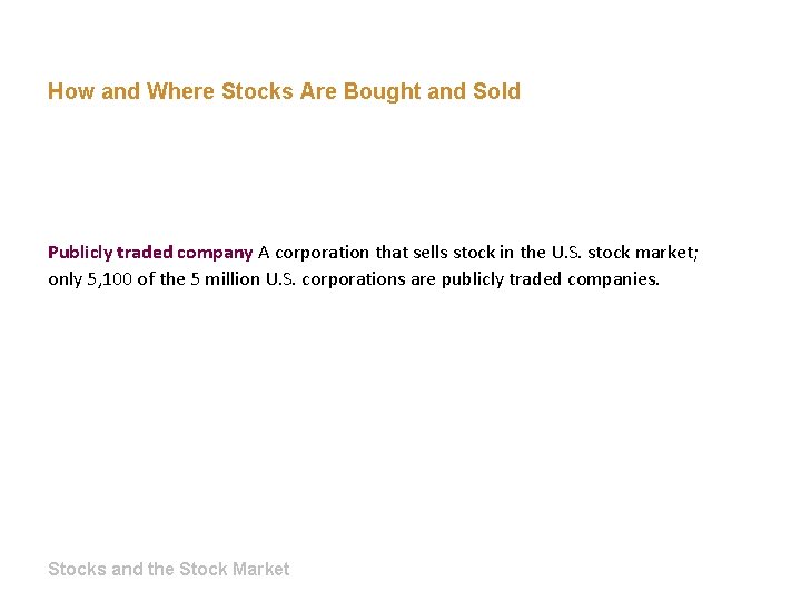 How and Where Stocks Are Bought and Sold Publicly traded company A corporation that
